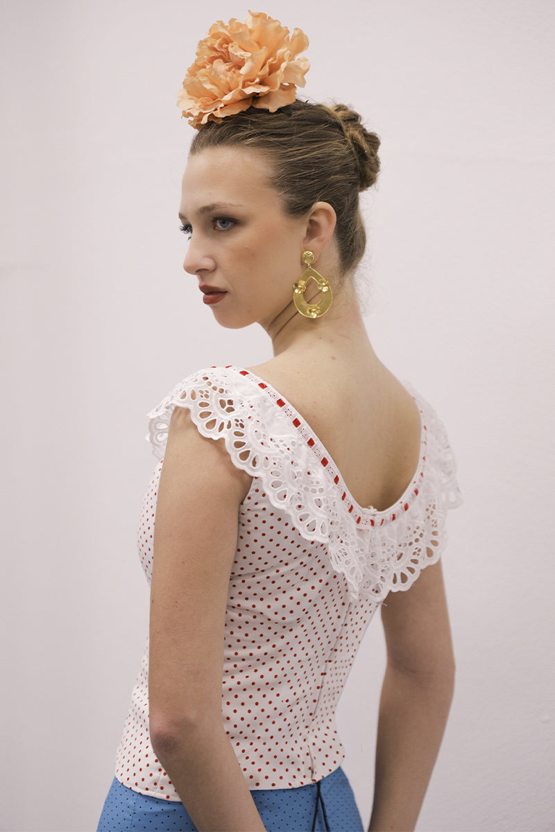 Camisa blanca lunar rojo